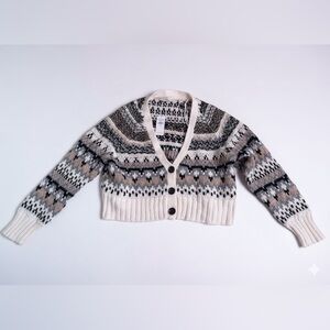 American Eagle Outfitters Cream and Black Patterned Cardigan